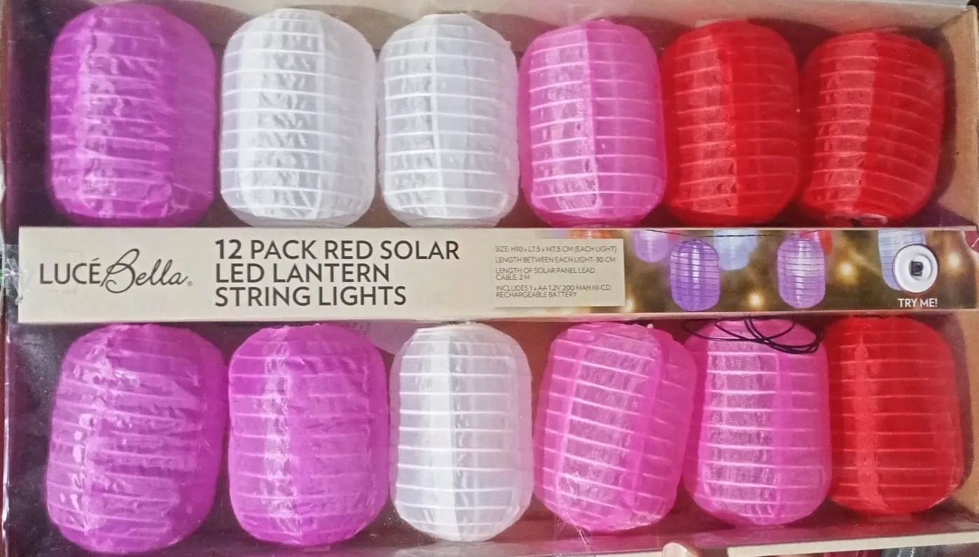 Luce Bella 12 Pack Red Solar LED Lantern String Lights