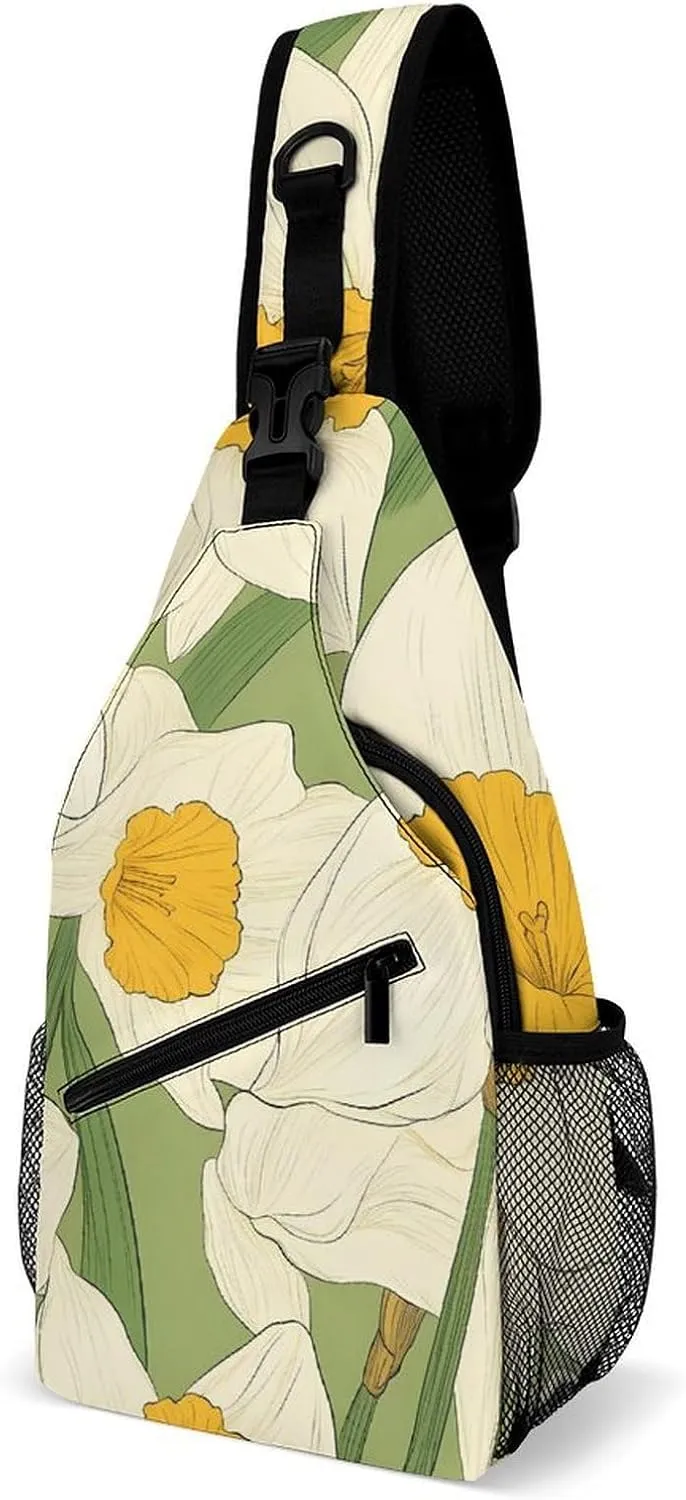 Lucky Daffodils Casual Sling Bag Backpack Travel Shoulder Chest Crossbody Bags Adjustable Daypack Unisex