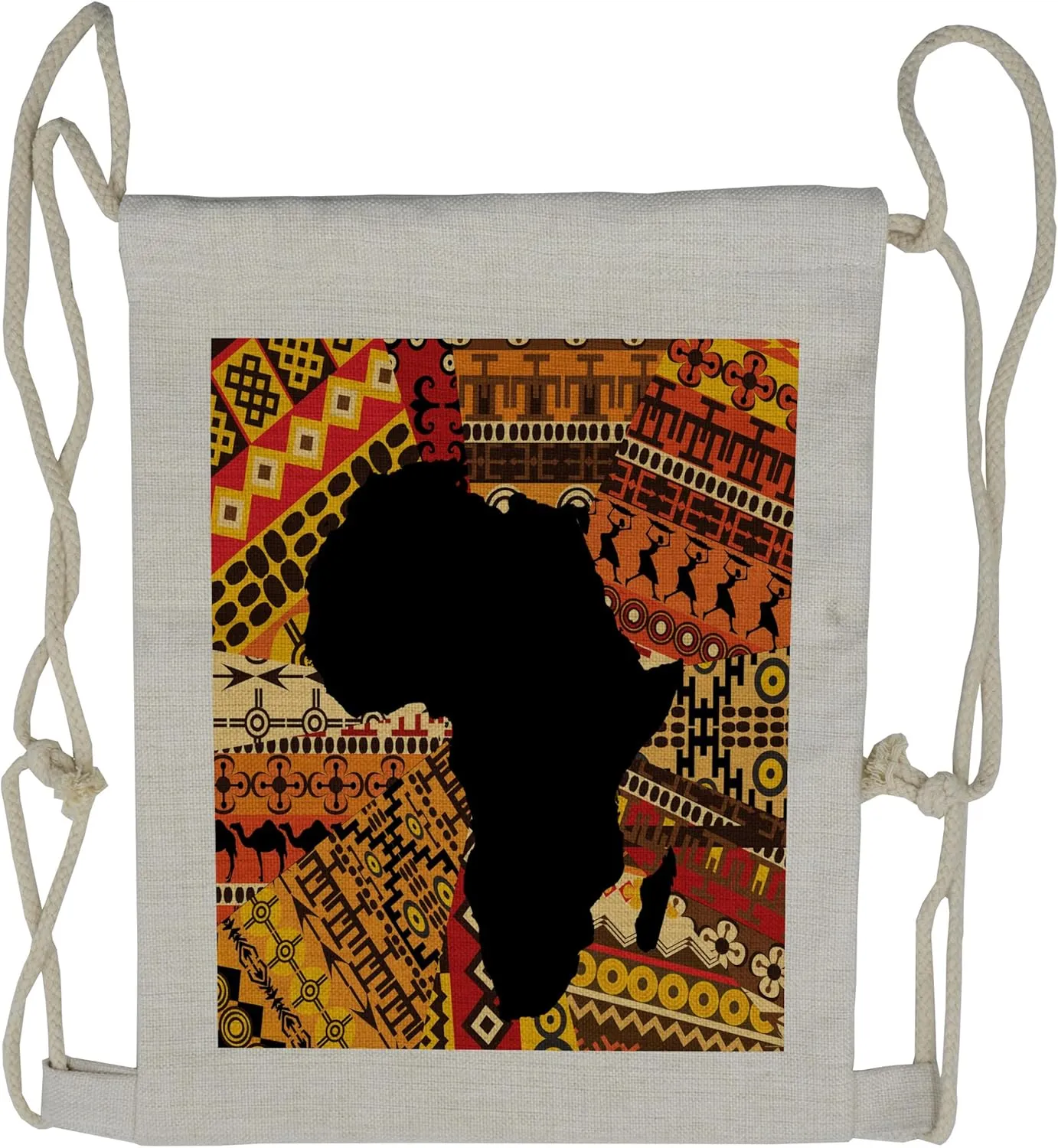 Lunarable African Drawstring Backpack, Abstract Map Design, Sackpack Bag