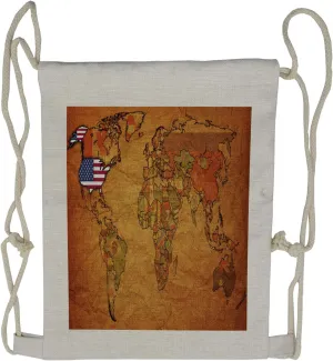 Lunarable USA Map Drawstring Backpack, Old Political Map of World, Sackpack Bag
