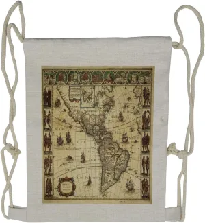 Lunarable Vintage Map Drawstring Backpack, Middle Ages Vintage Map, Sackpack Bag