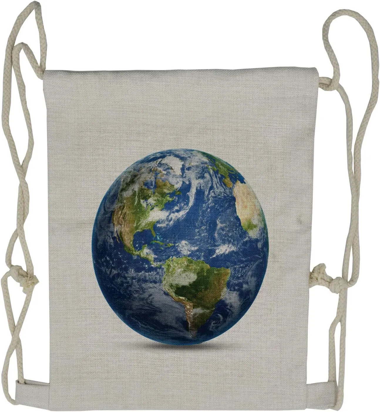 Lunarable World Map Drawstring Backpack, Planet Earth Space Clouds, Sackpack Bag