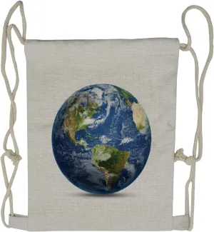 Lunarable World Map Drawstring Backpack, Planet Earth Space Clouds, Sackpack Bag