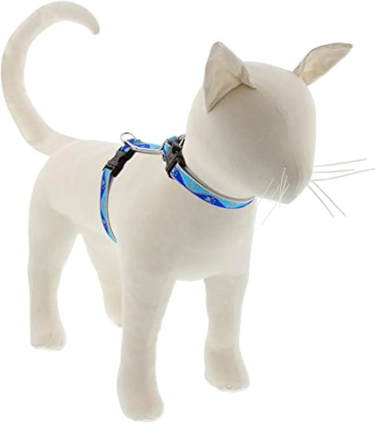 Lupine Reflective Cat and Small Pet H-Style Harness in 1/2" Wide Blue Paws with 9" to 14" Adjustable Girth