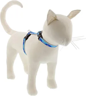 Lupine Reflective Cat and Small Pet H-Style Harness in 1/2" Wide Blue Paws with 9" to 14" Adjustable Girth