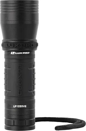 LUXPRO Zoom Focus 390 Lumen LED Handheld Flashlight - Features Patented TackGrip and Aircraft-Grade Aluminum - Pocket-Sized Camping Accessories with Wrist Lanyard - Batteries Included