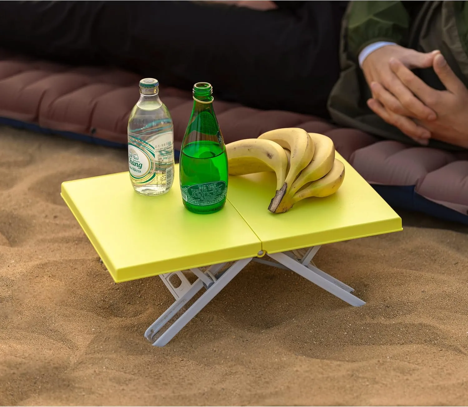 Maarch Small Beach Table for Sand Foldable, Small Laptop Tray Table, Portable Mini Low Picnic Camping Table, Lemon