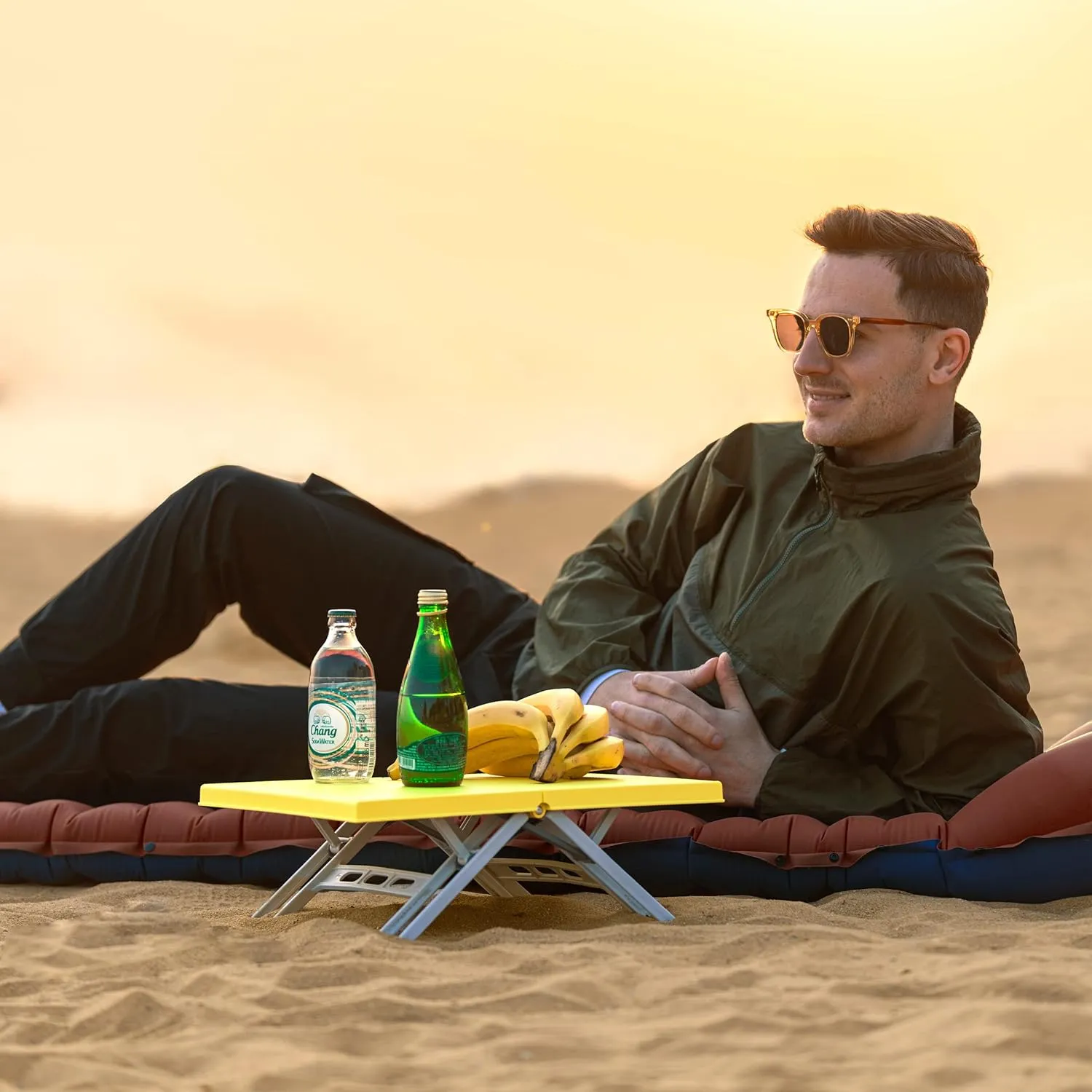 Maarch Small Beach Table for Sand Foldable, Small Laptop Tray Table, Portable Mini Low Picnic Camping Table, Lemon