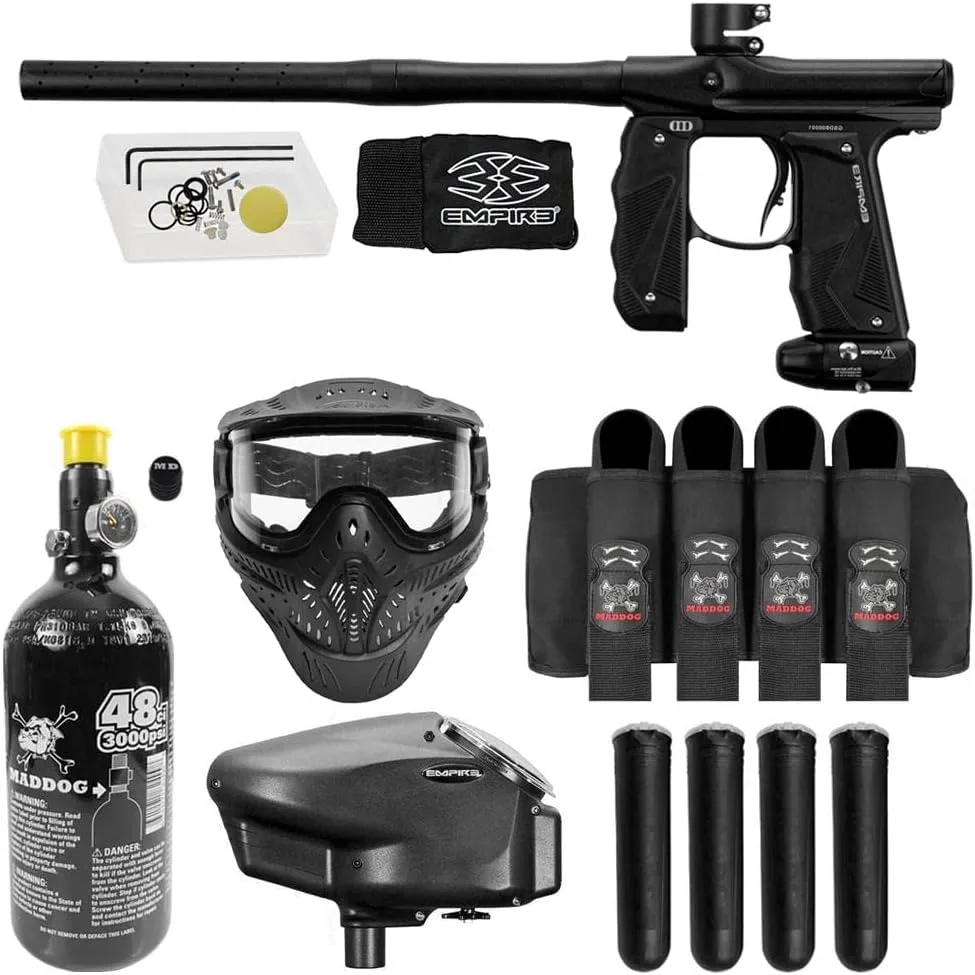 Maddog Empire Mini GS Full Auto Paintball Gun Marker w/ 48/3000 HPA Tank, Empire Halo Too Loader, HK Army HSTL Thermal Mask, 4-Pod Harness & (4) Pods Starter Package