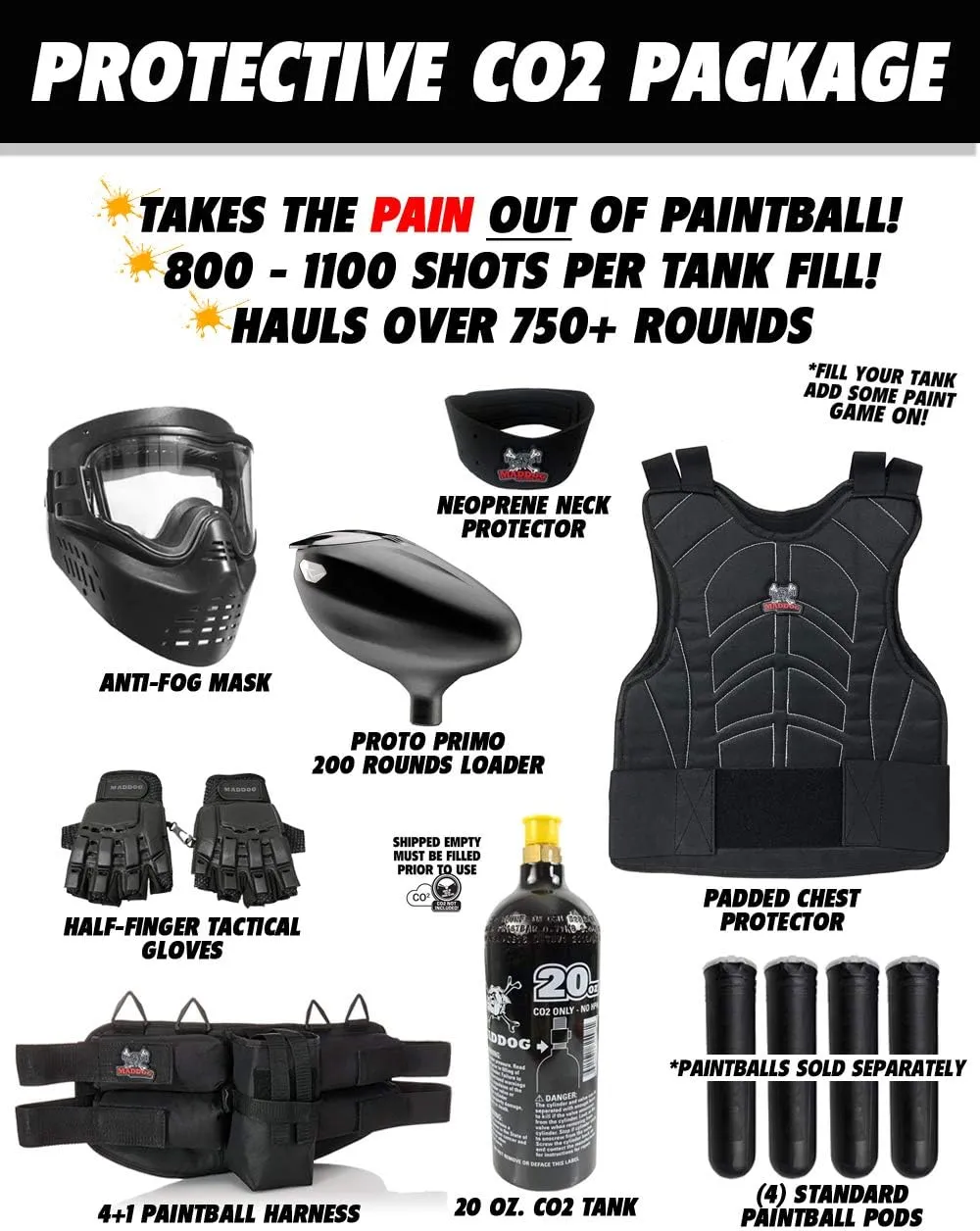 Maddog Tippmann Cronus Basic Protective Paintball Gun Marker Starter Package