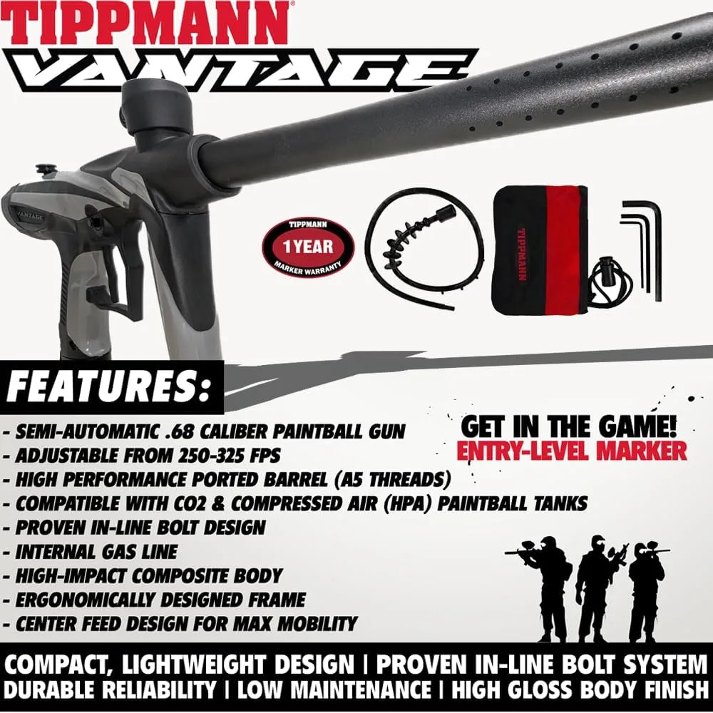 Maddog Tippmann Vantage Semi-Automatic .68 Caliber Silver Paintball Gun Marker Starter Package