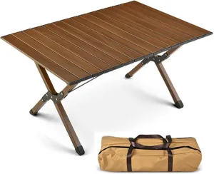 MaGiLL Roll Up Aluminum Folding Table for Outdoor Camping BBQ with Carry Bag Portable Beach Camp Table for Travel Picnic Garden Balcony,Quick Installation(Size:65x46x38CM(2People)) ()