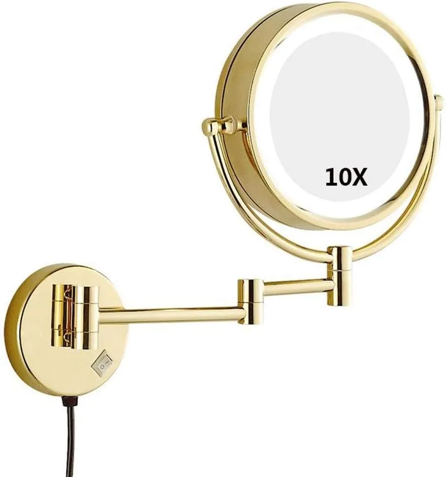Makeup Mirror Vanity Mirror Bathroom Wall Mounted 10x Magnification LED Illuminated Double- Sided 360° Swivel Extendable Cosmetic Mirror(B)