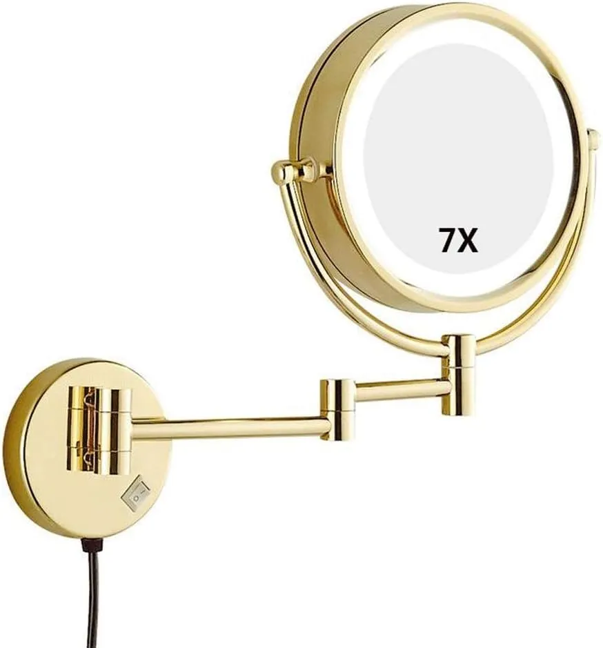 Makeup Mirror Vanity Mirror LED Illuminated Bathroom Wall Mounted Double-Sided Magnification 360° Rotating Extendable Cosmetic Mirror(B,7X)