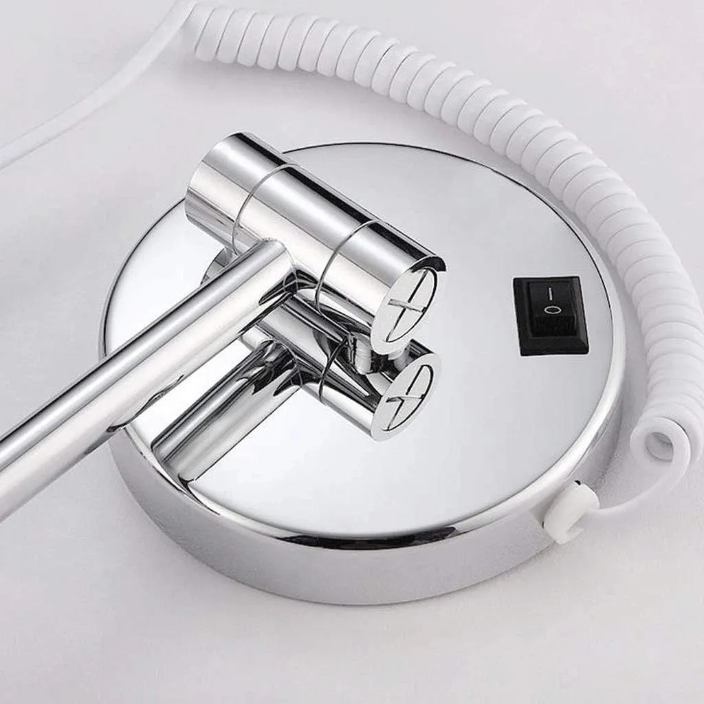 Makeup Mirror Vanity Mirror LED Illuminated Bathroom Wall Mounted Double-Sided Magnification 360° Rotating Extendable Cosmetic Mirror(B,7X)