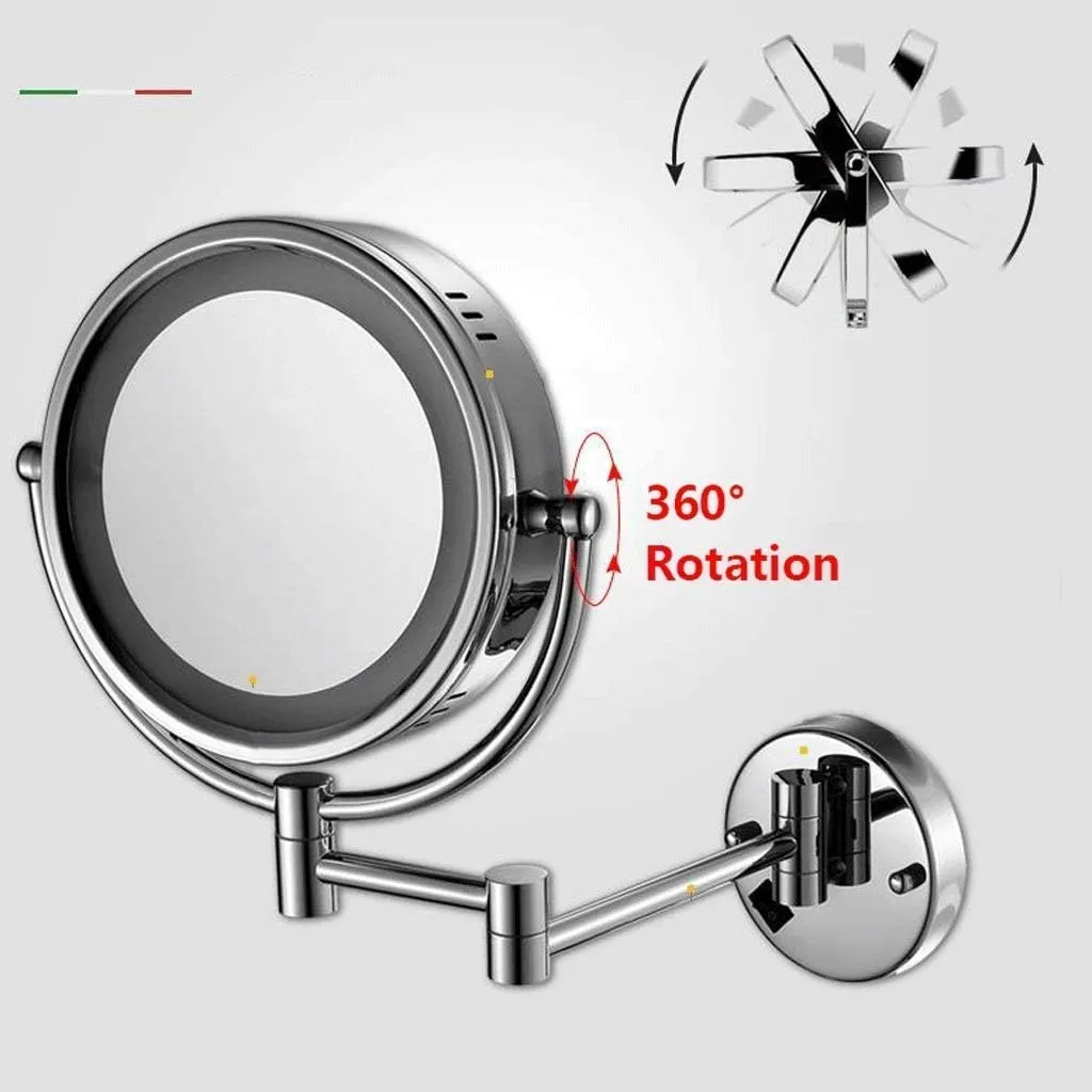 Makeup Mirror Vanity Mirror LED Illuminated Bathroom Wall Mounted Double-Sided Magnification 360° Rotating Extendable Cosmetic Mirror(B,7X)