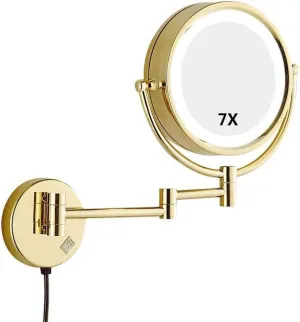 Makeup Mirror Vanity Mirror LED Illuminated Bathroom Wall Mounted Double-Sided Magnification 360° Rotating Extendable Cosmetic Mirror(B,7X)