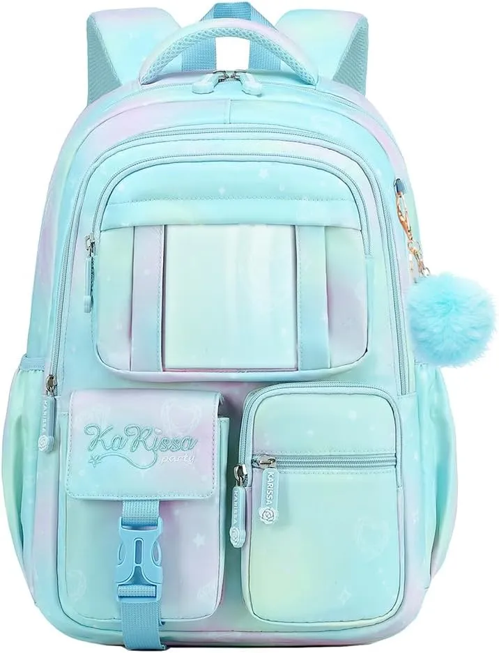 MATMO Multi-Pocket Girls Boys School Backpack Kids Student Bookbag Travel Daypack (Blue)