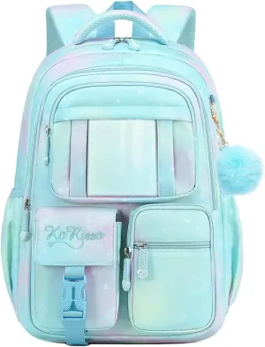 MATMO Multi-Pocket Girls Boys School Backpack Kids Student Bookbag Travel Daypack (Blue)