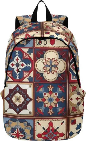 MCHIVER Travel Backpack Beige Mexican Tile Casual Daypack Backpacks Lightweight Carry on Bag Water Resistant Hiking Backpack for Women Men