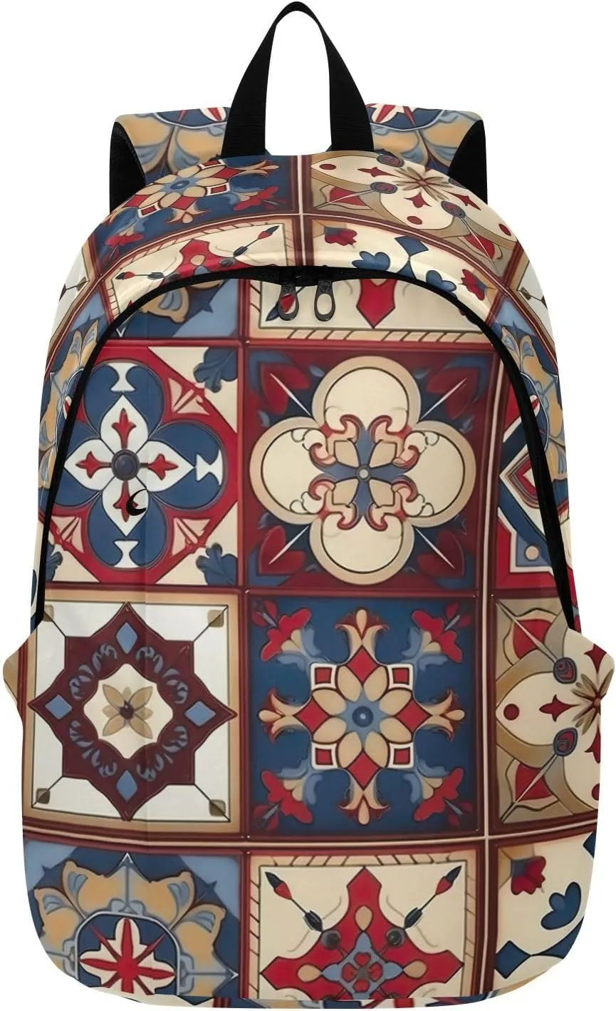MCHIVER Travel Backpack Beige Mexican Tile Casual Daypack Backpacks Lightweight Carry on Bag Water Resistant Hiking Backpack for Women Men