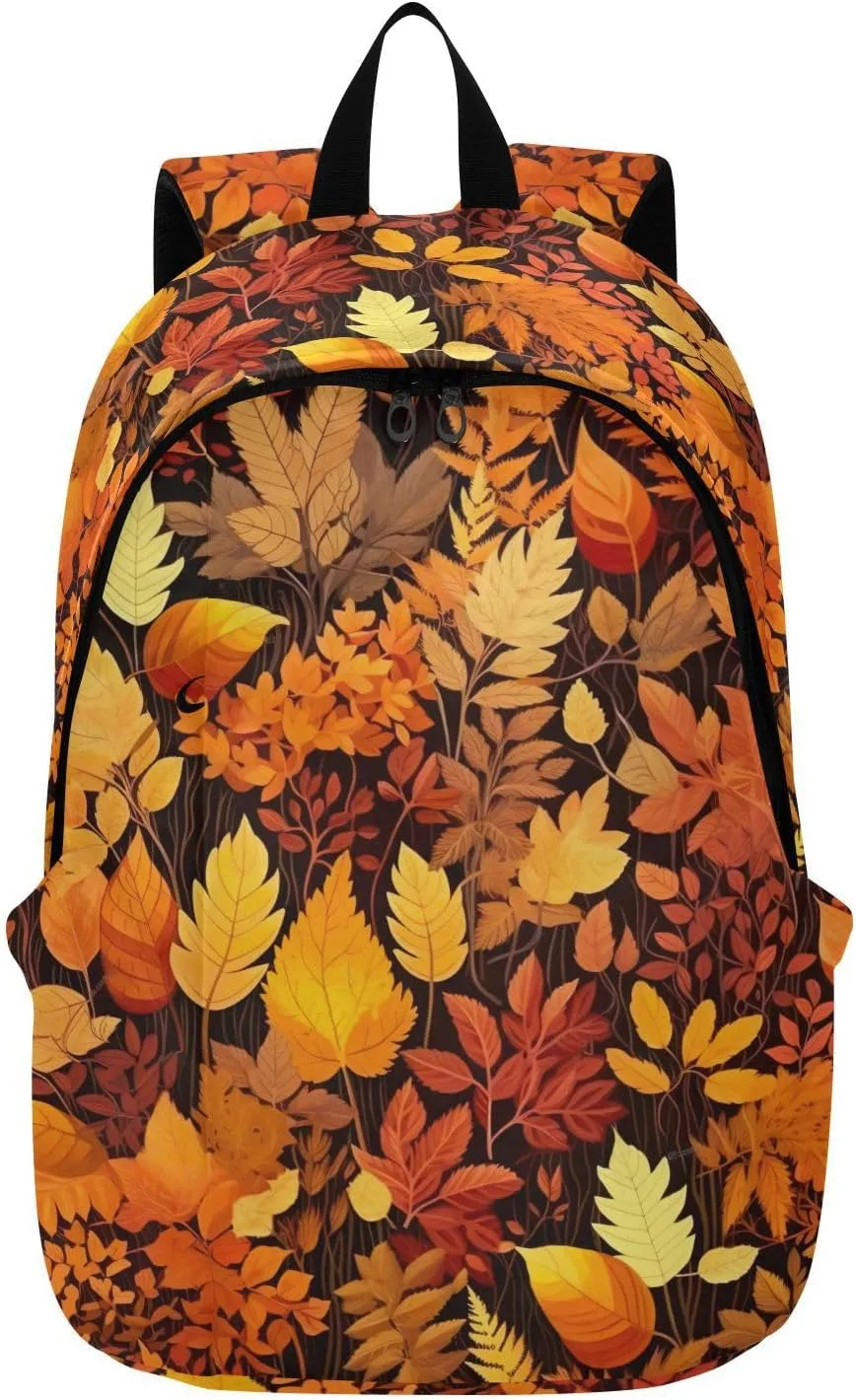 MCHIVER Travel Backpack Fall Watercolor Leaves Casual Daypack Backpacks Lightweight Carry on Bag Water Resistant Hiking Backpack for Women and Men