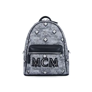 MCM Vintage Monogram Jacquard Backpack Bag Grey  Mini