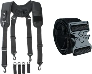 MELOTOUGH Tactical Duty Belt Harness Padded Adjustable Tool Belt Suspenders with Key Chin and Patch, Black   2" Nylon Web Work Tool Belt for Men with Heavy Duty Quick Release Rugged Metal Buckle