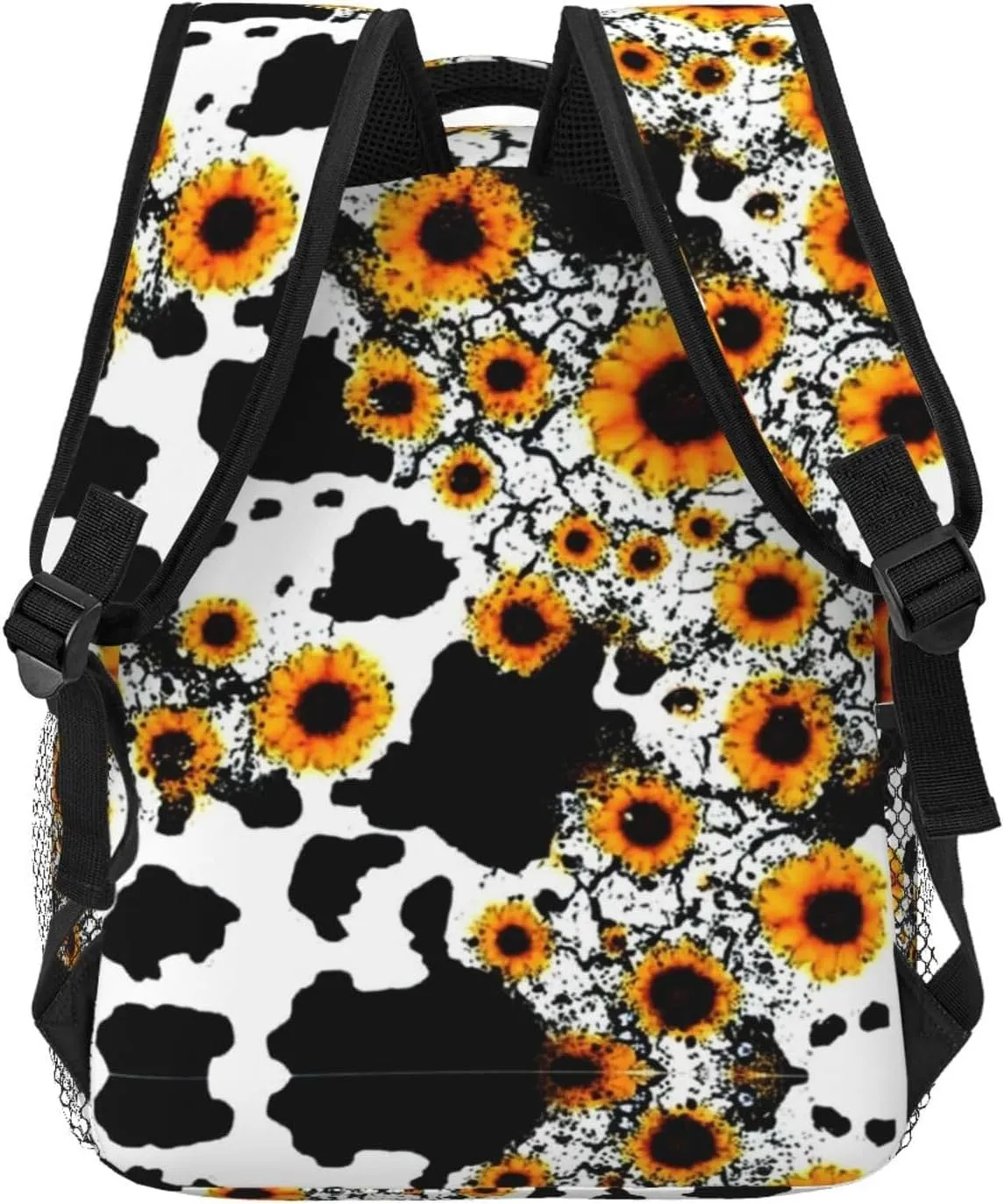Men & Women Lightweight 80S Vintage Sunflower Cow Print Casual Daypack Large Capacity Bookbag With Adjustable Shoulder Straps for Gym Business Bicycle