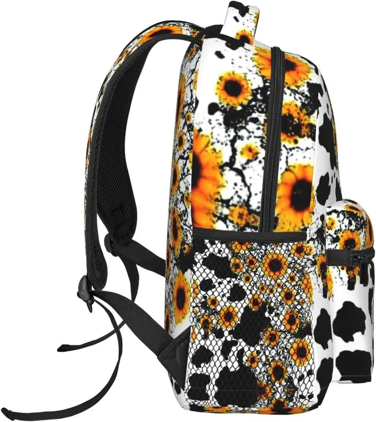 Men & Women Lightweight 80S Vintage Sunflower Cow Print Casual Daypack Large Capacity Bookbag With Adjustable Shoulder Straps for Gym Business Bicycle