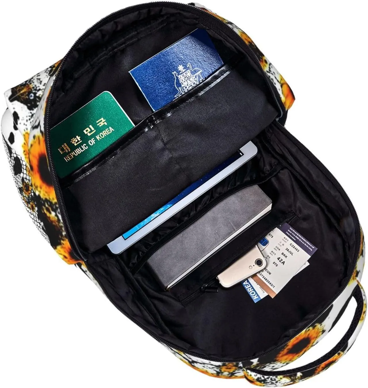 Men & Women Lightweight 80S Vintage Sunflower Cow Print Casual Daypack Large Capacity Bookbag With Adjustable Shoulder Straps for Gym Business Bicycle