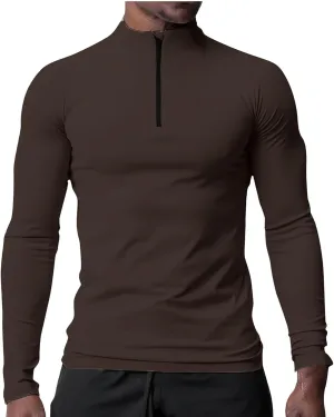 Men Rash Guard Shirt UPF 50 Sun Protection Fishing Long Sleeve Shirt Swim Mock Turtleneck Pullover for Hiking Running