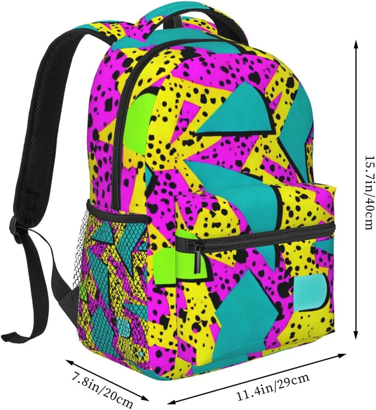 Men Women Lightweight 80S 90S Fashion Style Geometric Colorful Art Backpack Large Capacity Bookbag With Smooth Zippers for Gym Business Running