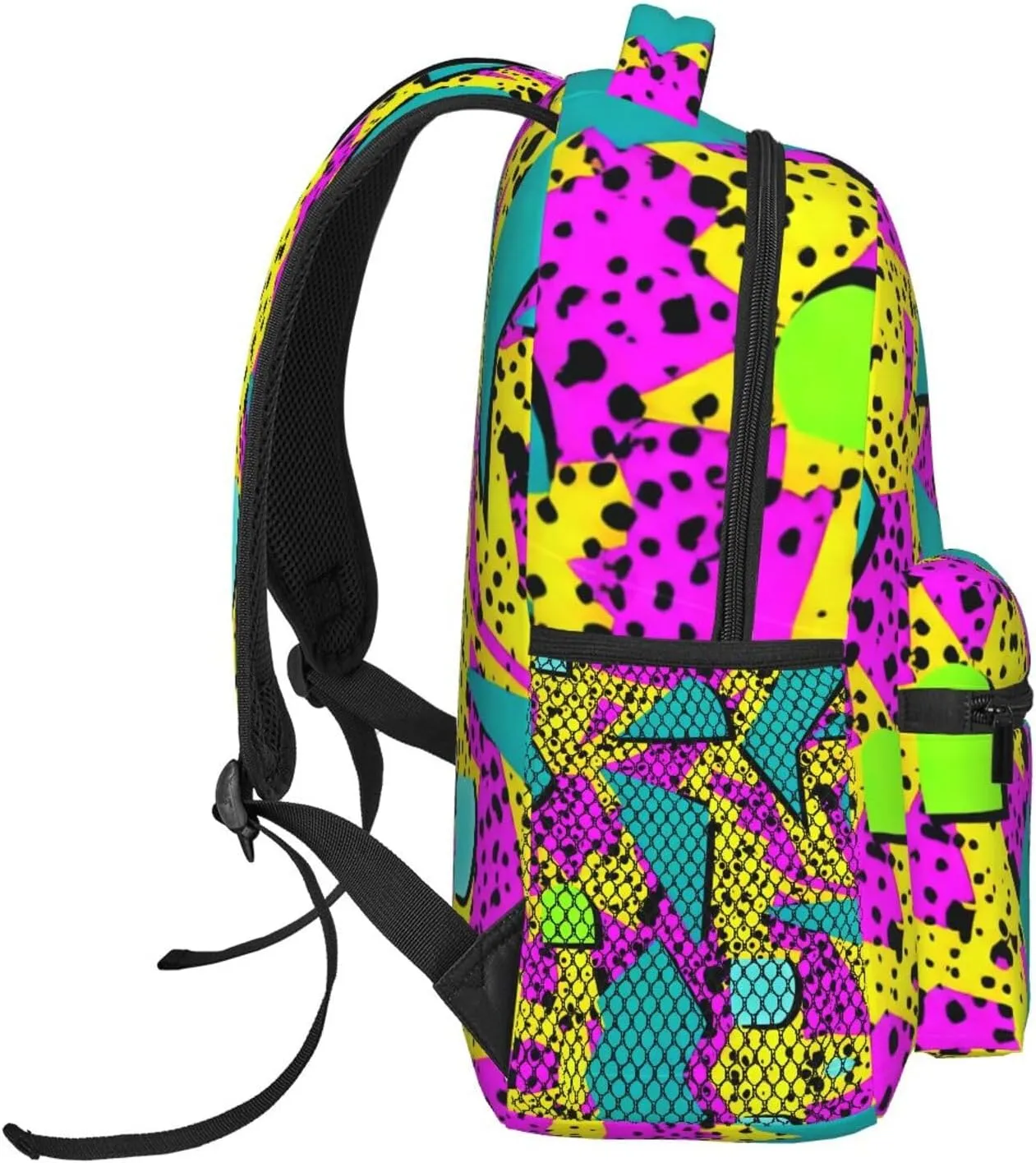 Men Women Lightweight 80S 90S Fashion Style Geometric Colorful Art Backpack Large Capacity Bookbag With Smooth Zippers for Gym Business Running
