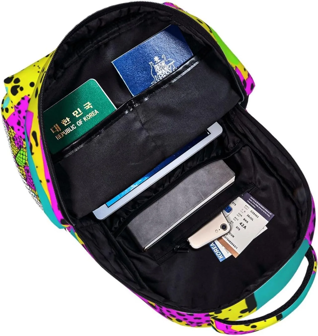 Men Women Lightweight 80S 90S Fashion Style Geometric Colorful Art Backpack Large Capacity Bookbag With Smooth Zippers for Gym Business Running