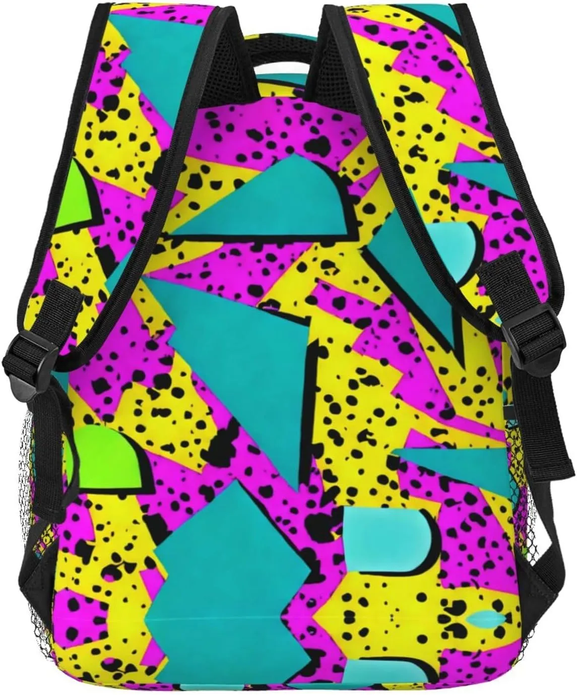 Men Women Lightweight 80S 90S Fashion Style Geometric Colorful Art Backpack Large Capacity Bookbag With Smooth Zippers for Gym Business Running