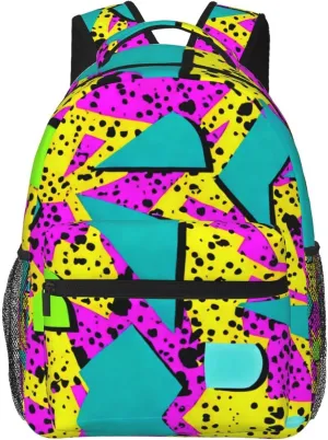 Men Women Lightweight 80S 90S Fashion Style Geometric Colorful Art Backpack Large Capacity Bookbag With Smooth Zippers for Gym Business Running