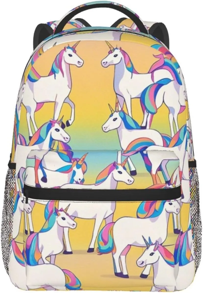 Men Women Lightweight Magical Unicorn Art Daypack Bookbag Big Capacity Carry On Bag With Side Pockets for Camping Travel Bicycle