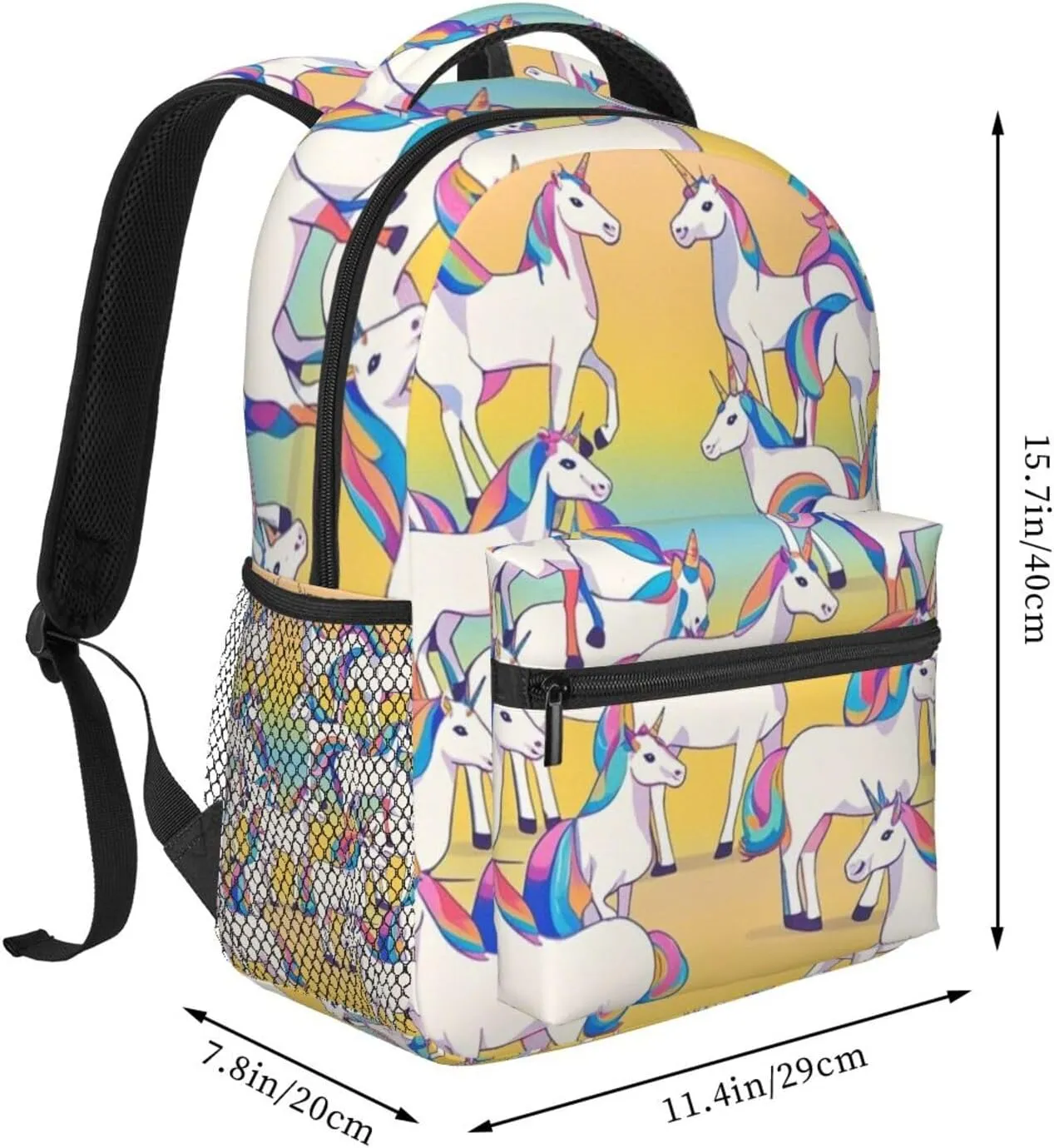 Men Women Lightweight Magical Unicorn Art Daypack Bookbag Big Capacity Carry On Bag With Side Pockets for Camping Travel Bicycle