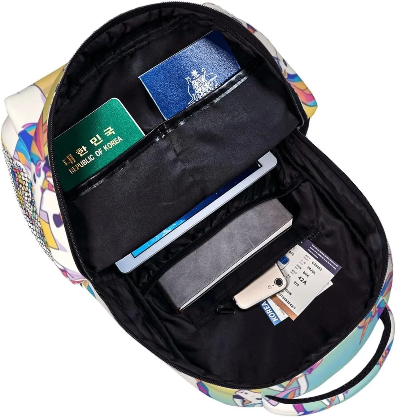 Men Women Lightweight Magical Unicorn Art Daypack Bookbag Big Capacity Carry On Bag With Side Pockets for Camping Travel Bicycle