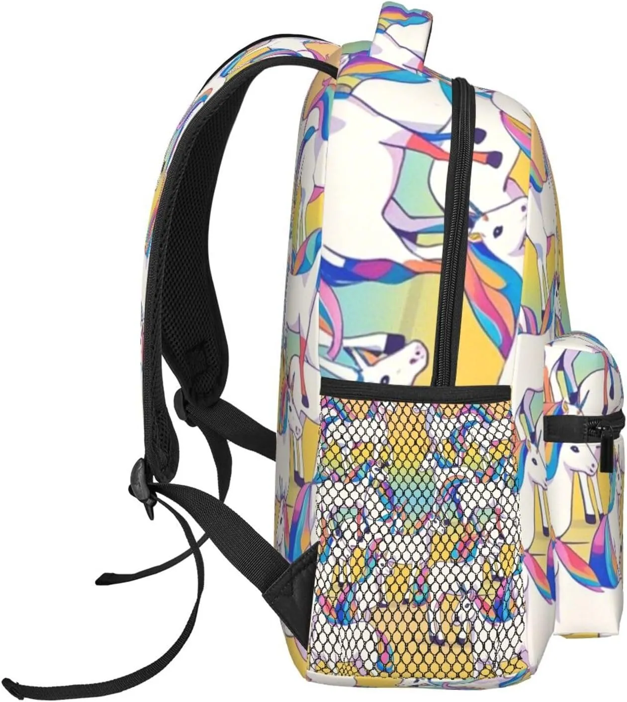 Men Women Lightweight Magical Unicorn Art Daypack Bookbag Big Capacity Carry On Bag With Side Pockets for Camping Travel Bicycle
