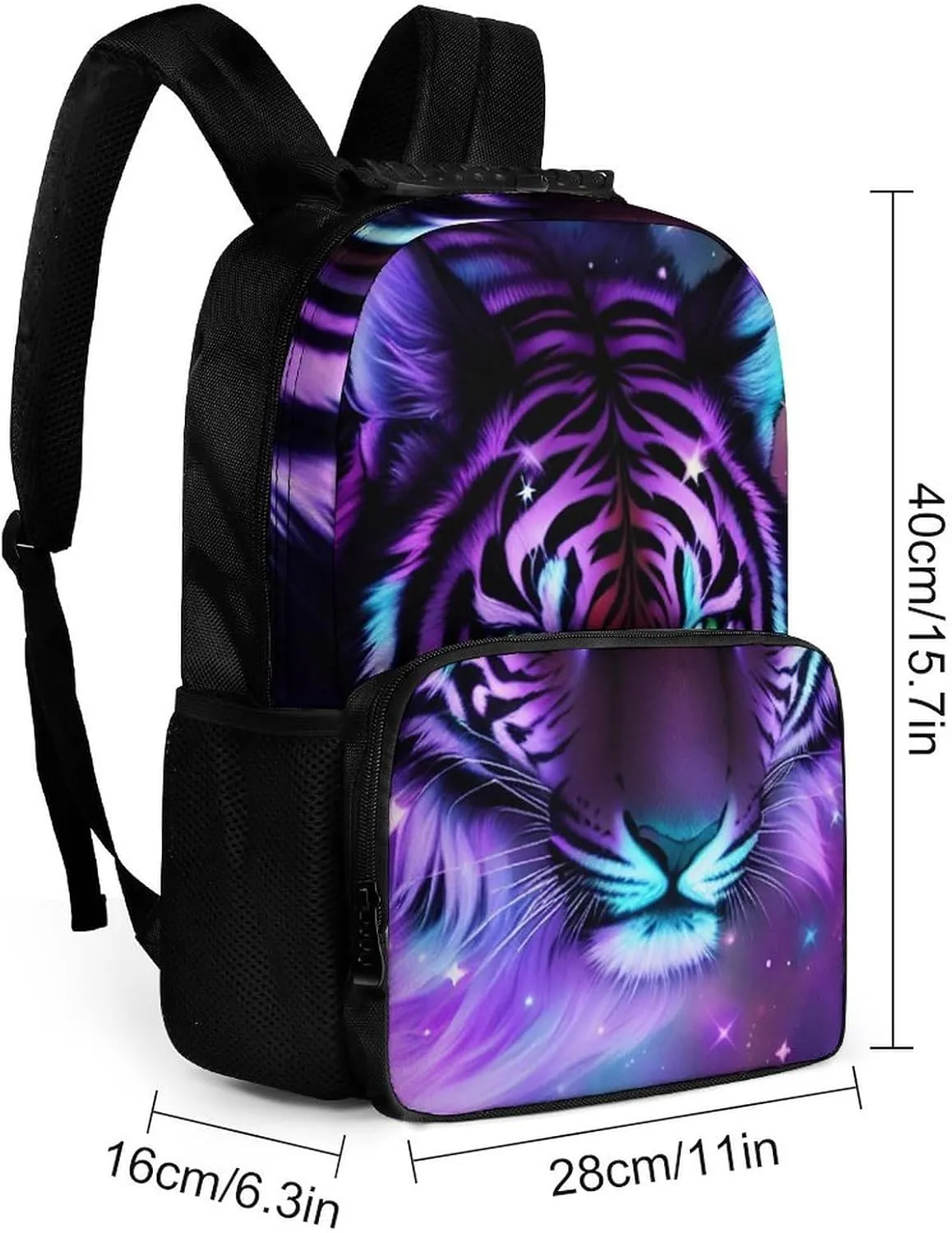 Men Women Lightweight Mystic Fantasy Galaxy Sky Fantasy Tiger Wild Animals Boho Style Daypack Bookbag Big Capacity Carry On Bag With Side Pockets for Camping Travel Bicycle