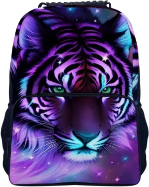 Men Women Lightweight Mystic Fantasy Galaxy Sky Fantasy Tiger Wild Animals Boho Style Daypack Bookbag Big Capacity Carry On Bag With Side Pockets for Camping Travel Bicycle