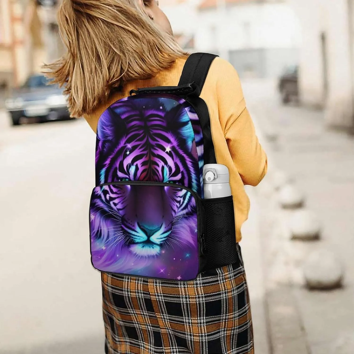 Men Women Lightweight Mystic Fantasy Galaxy Sky Fantasy Tiger Wild Animals Boho Style Daypack Bookbag Big Capacity Carry On Bag With Side Pockets for Camping Travel Bicycle