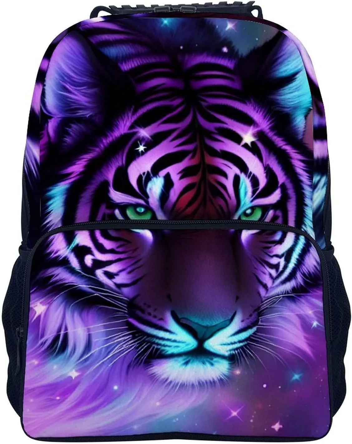 Men Women Lightweight Mystic Fantasy Galaxy Sky Fantasy Tiger Wild Animals Boho Style Daypack Bookbag Big Capacity Carry On Bag With Side Pockets for Camping Travel Bicycle
