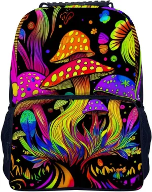 Men Women Lightweight Psychedelic Mushroom Trippy Magic Art Daypack Bookbag Big Capacity Carry On Bag With Side Pockets for Camping Travel Bicycle