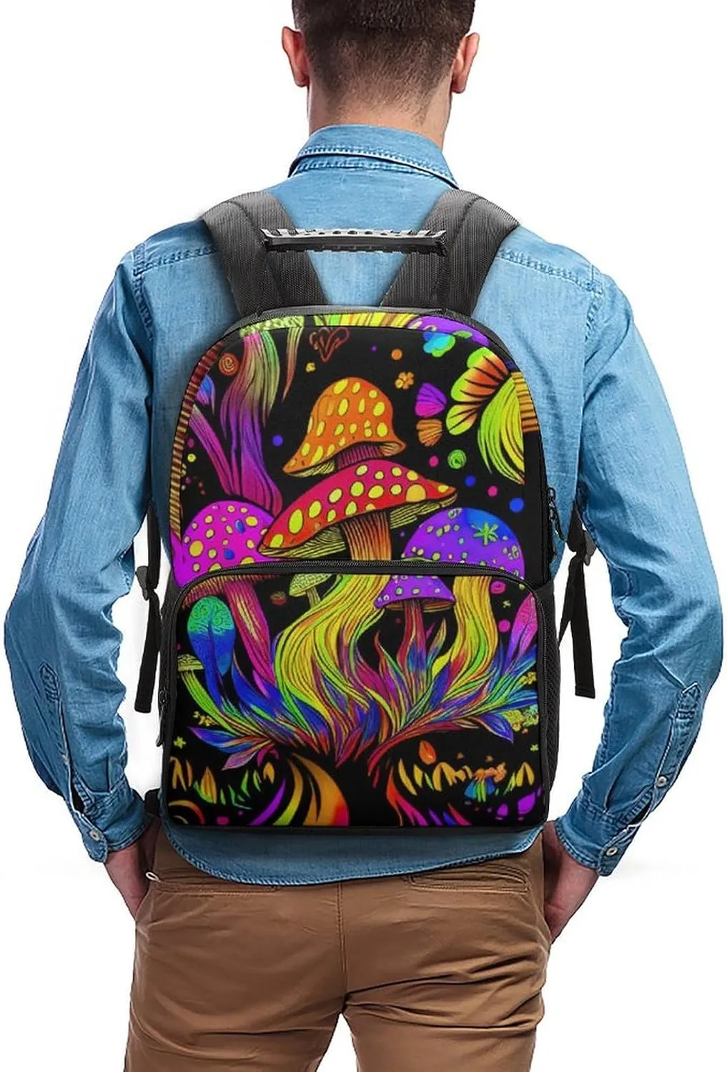 Men Women Lightweight Psychedelic Mushroom Trippy Magic Art Daypack Bookbag Big Capacity Carry On Bag With Side Pockets for Camping Travel Bicycle