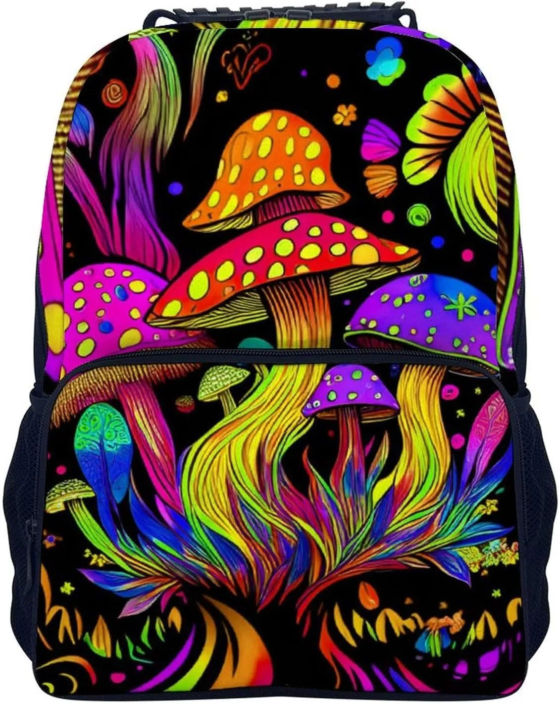 Men Women Lightweight Psychedelic Mushroom Trippy Magic Art Daypack Bookbag Big Capacity Carry On Bag With Side Pockets for Camping Travel Bicycle
