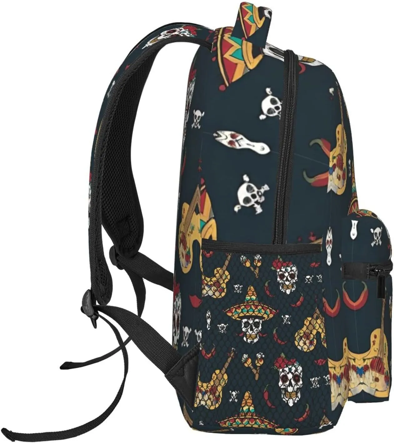 Men Women Polyester Guitar Pepper Sugar Skull Art Casual Daypack Large Capacity Carry On Bag With Adjustable Shoulder Straps for Camping Work Running