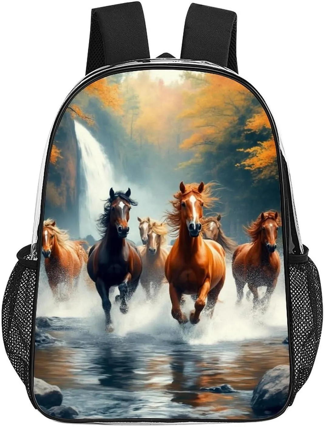 Men Women Transparent Wild Animal Horses Running In River Water Horse Casual Daypack Large Capacity Carry On Bag With Adjustable Shoulder Straps for Camping Work Running